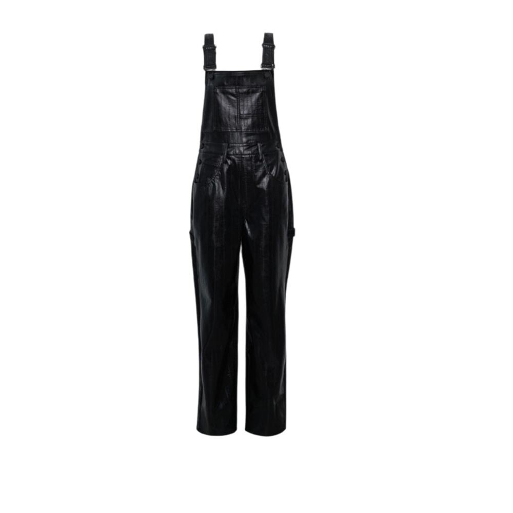 Good American black better than leather faux leather overalls Size 16 NWT - Picture 2 of 12